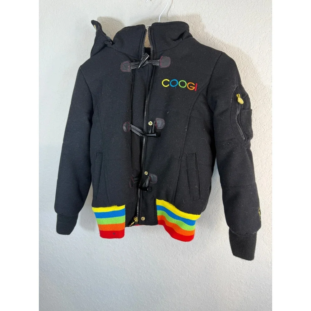 Kids COOGI Black Rainbow Trim Hooded Toggle Jacket Size M 8‎ 10